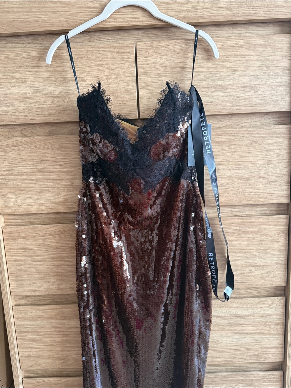 Retrofete Black and Brown Sequin Slip Dress - Picture 3 of 3